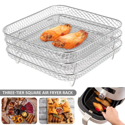 1Pc Air Fryer Rack Stackable Grilling Rack Stainless Steel Grill Basket Non-Stick Airfryer Tray Wire Rack Basket Kitchen Gadgets