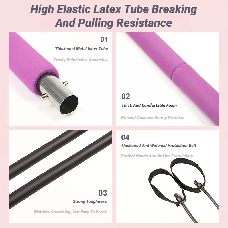 Portable Yoga Pilates Bar Stick with Resistance Band Muscle Toning Fitness Stretching Sports Body Workout Exercise Tension Rope