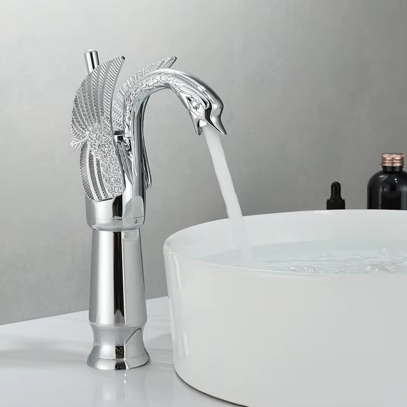 Golden Basin Faucet Deck Mount Sink Short Faucets Swan Shape Single Handle Sink Hot Cold Water Mixer Tap