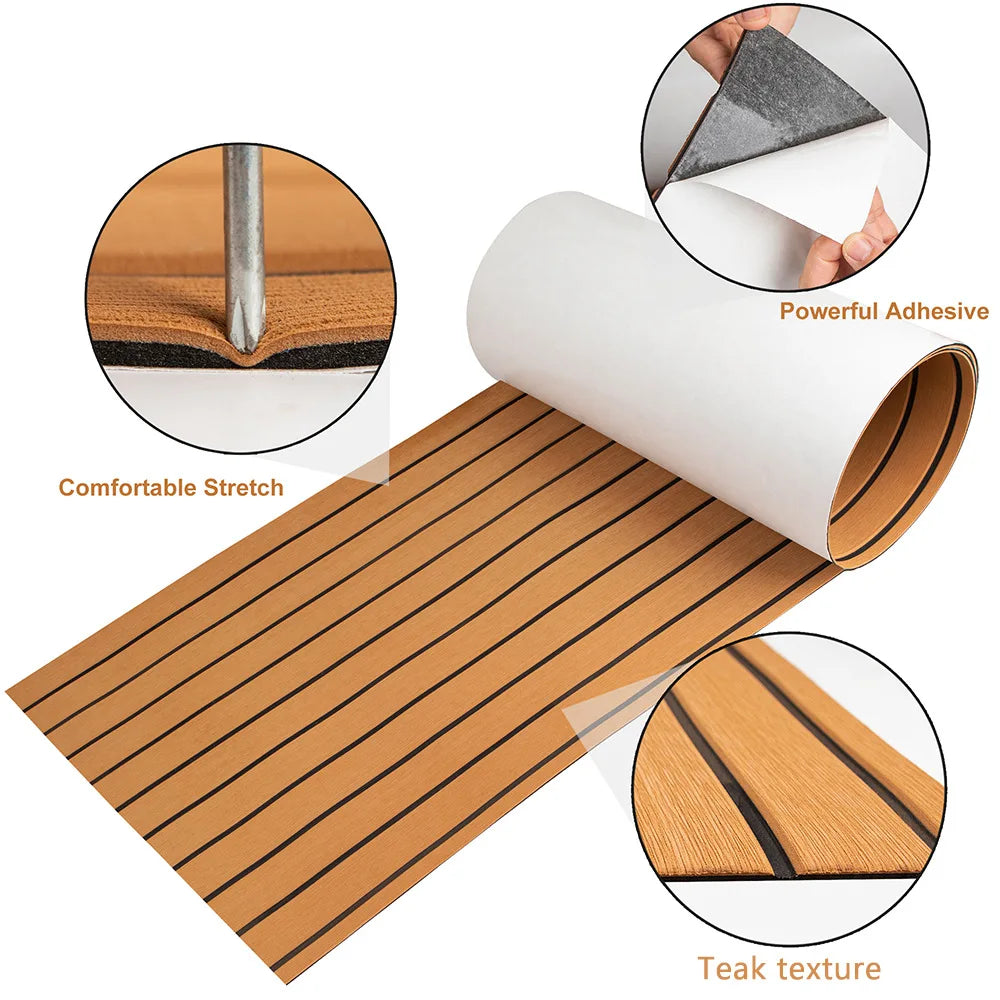 4 Colors 2400X450X6Mm EVA Self-Adhesive Foam Boat Flooring Faux Teak Decking Sheet Pad for Boat Marine Yacht RV Deck Sheet Mat