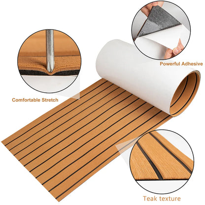 4 Colors 2400X450X6Mm EVA Self-Adhesive Foam Boat Flooring Faux Teak Decking Sheet Pad for Boat Marine Yacht RV Deck Sheet Mat