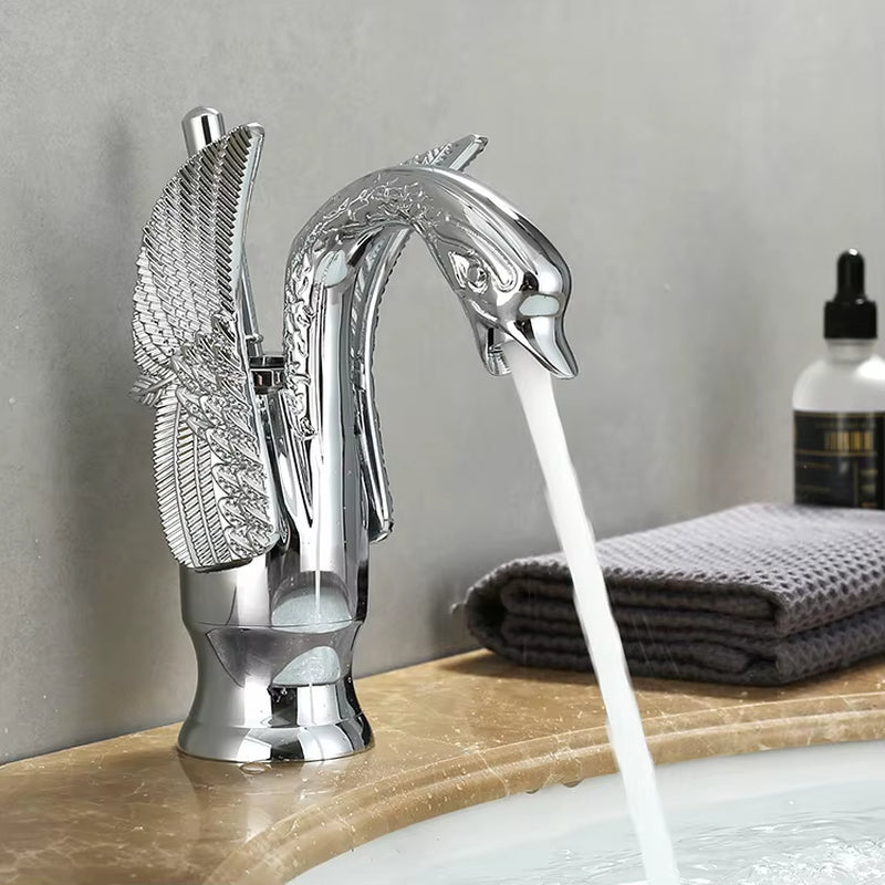 Golden Basin Faucet Deck Mount Sink Short Faucets Swan Shape Single Handle Sink Hot Cold Water Mixer Tap