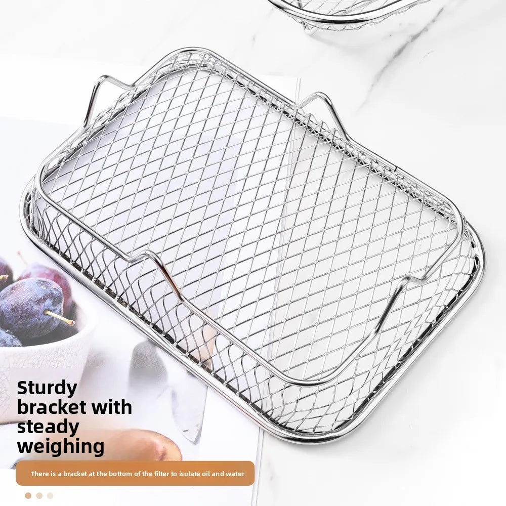 1Pc Air Fryer Rack Stackable Grilling Rack Stainless Steel Grill Basket Non-Stick Airfryer Tray Wire Rack Basket Kitchen Gadgets
