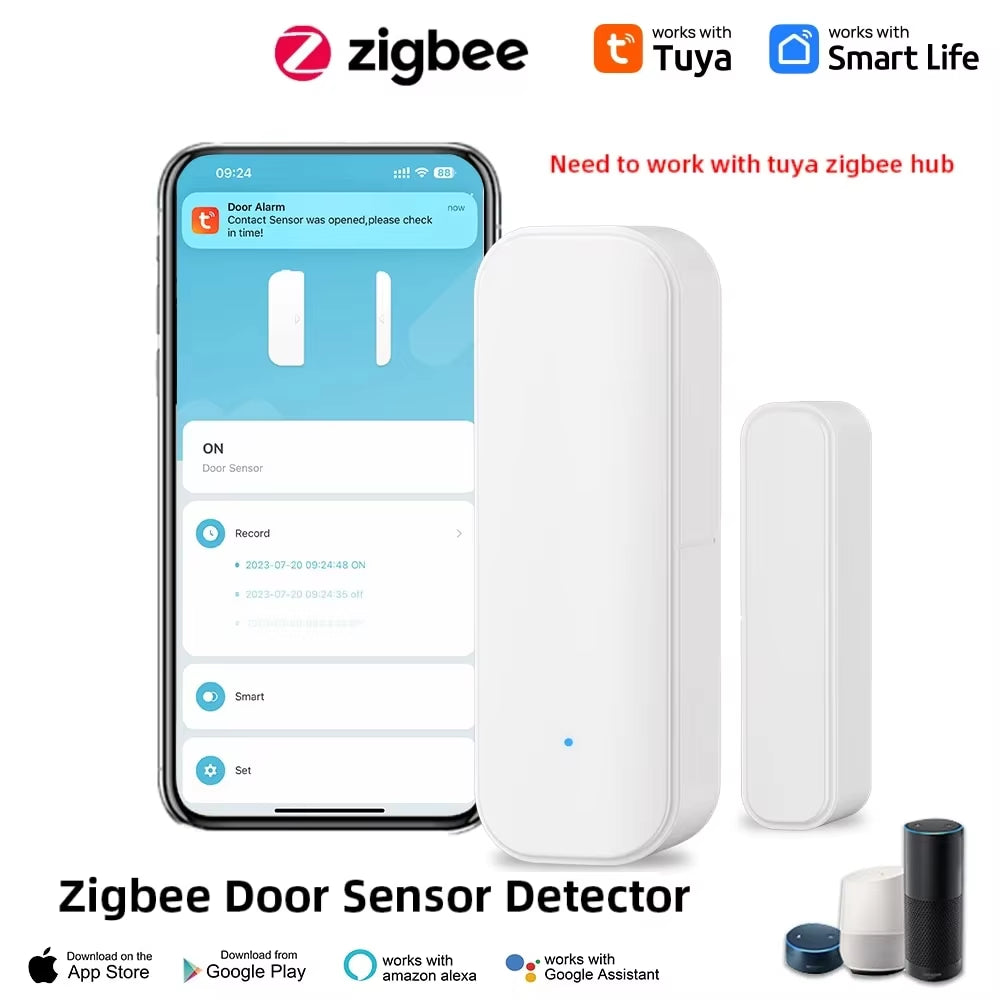 Wifi or Zigbee Window Door Sensor with Battery Smart Home Security Alarm System Voice Control via Alexa Google Home Smart