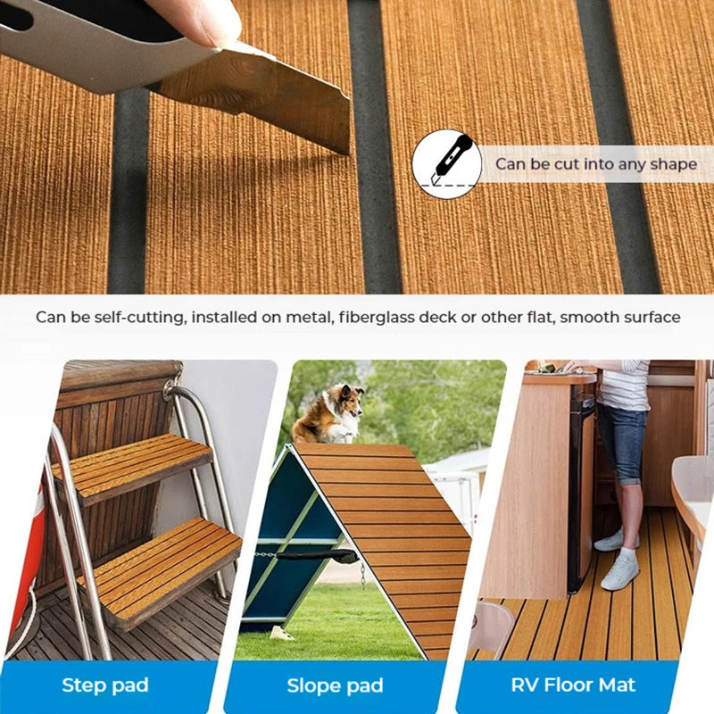 4 Colors 2400X450X6Mm EVA Self-Adhesive Foam Boat Flooring Faux Teak Decking Sheet Pad for Boat Marine Yacht RV Deck Sheet Mat