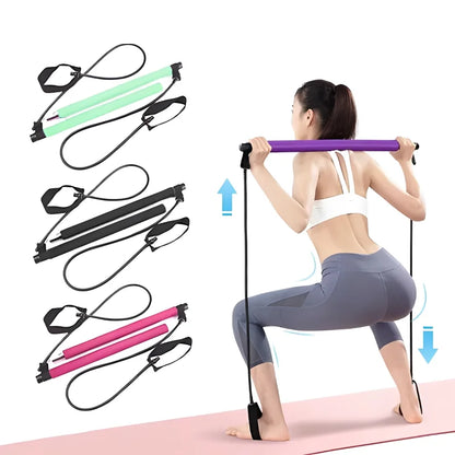 Portable Yoga Pilates Bar Stick with Resistance Band Muscle Toning Fitness Stretching Sports Body Workout Exercise Tension Rope